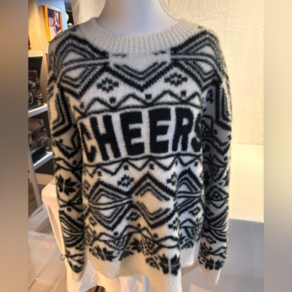 Pink Rose Black and White 'Cheers' Sweater